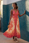 Red Boho Handkerchief Hem Halter Maxi Dress with Open Back - Photo 8