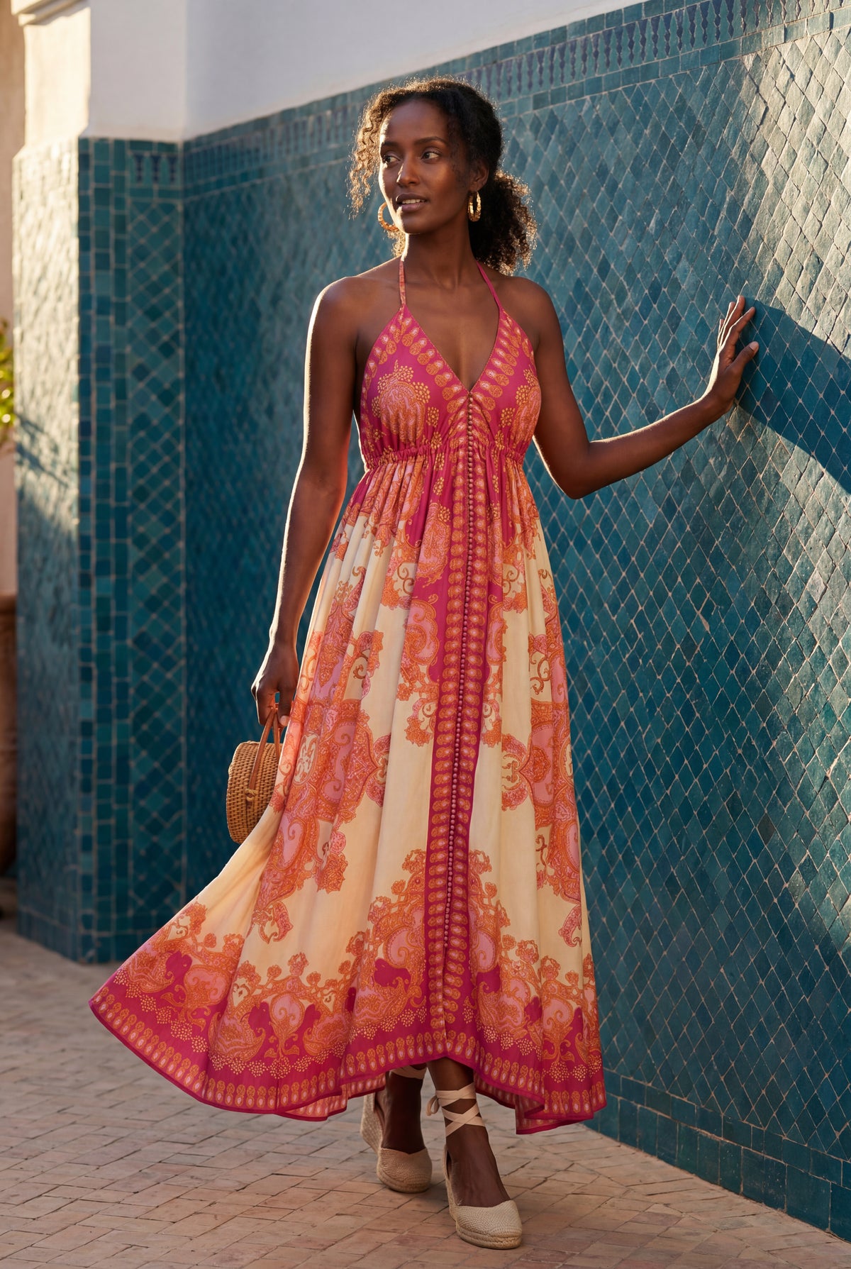 handkerchief maxi dress Women's Flowy Maxi Dress Boho Halter Handkerchief Hem Resort