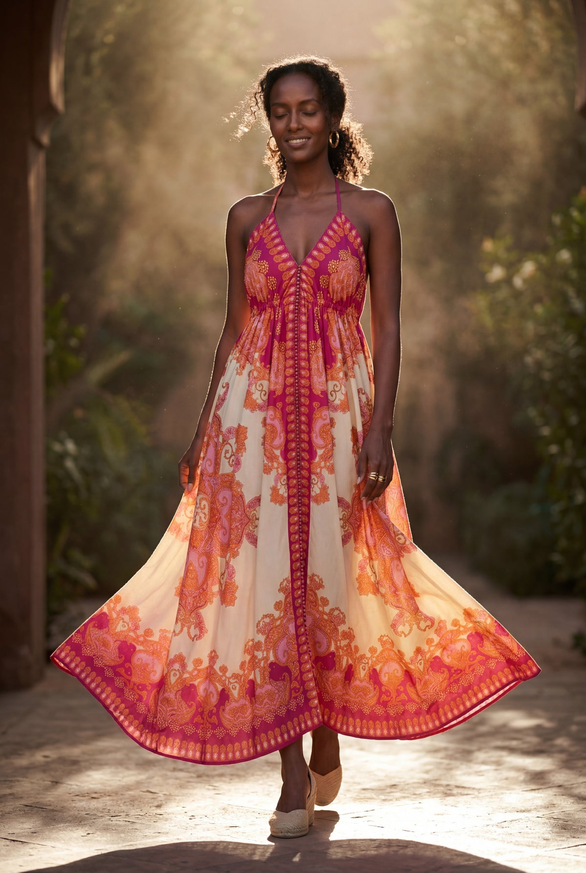 handkerchief maxi dress Women's Flowy Maxi Dress Boho Halter Handkerchief Hem Resort