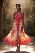 Red Boho Handkerchief Hem Halter Maxi Dress with Open Back - Photo 10