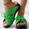 Green Bow Detail Cutout Slide Sandals with Criss-cross Straps - Photo 8