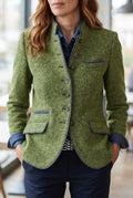 Button-Front Knit Cardigan in Green — studio front