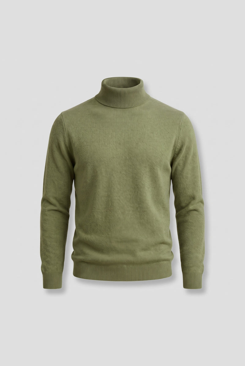Cashmere Turtleneck Sweater in Green — front view