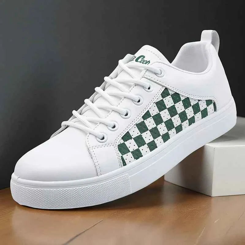 Green Checkered Panel Low-top Lace-up Sneakers - Photo 4