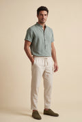 Green Collarless Short Sleeve Shirt and Drawstring Jogger Pants Set - Casual sets - Photo 2