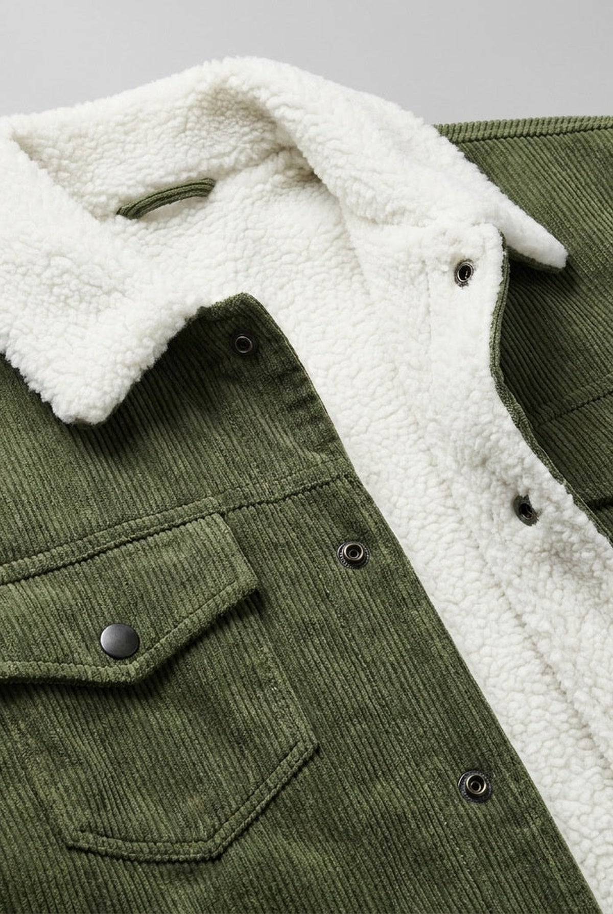 Corduroy Sherpa-Lined Trucker Jacket in Green — back