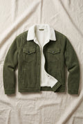 Corduroy Sherpa-Lined Trucker Jacket in Green — Stilenza main image
