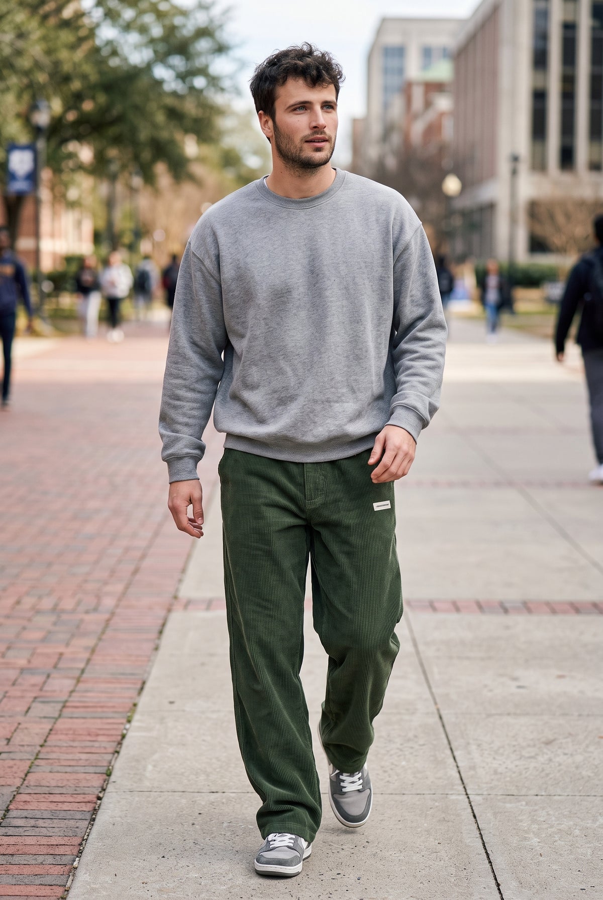 Corduroy Trousers with Drawstring in Green — lifestyle
