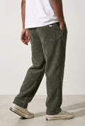 Corduroy Wide-Leg Pants in Green — studio front