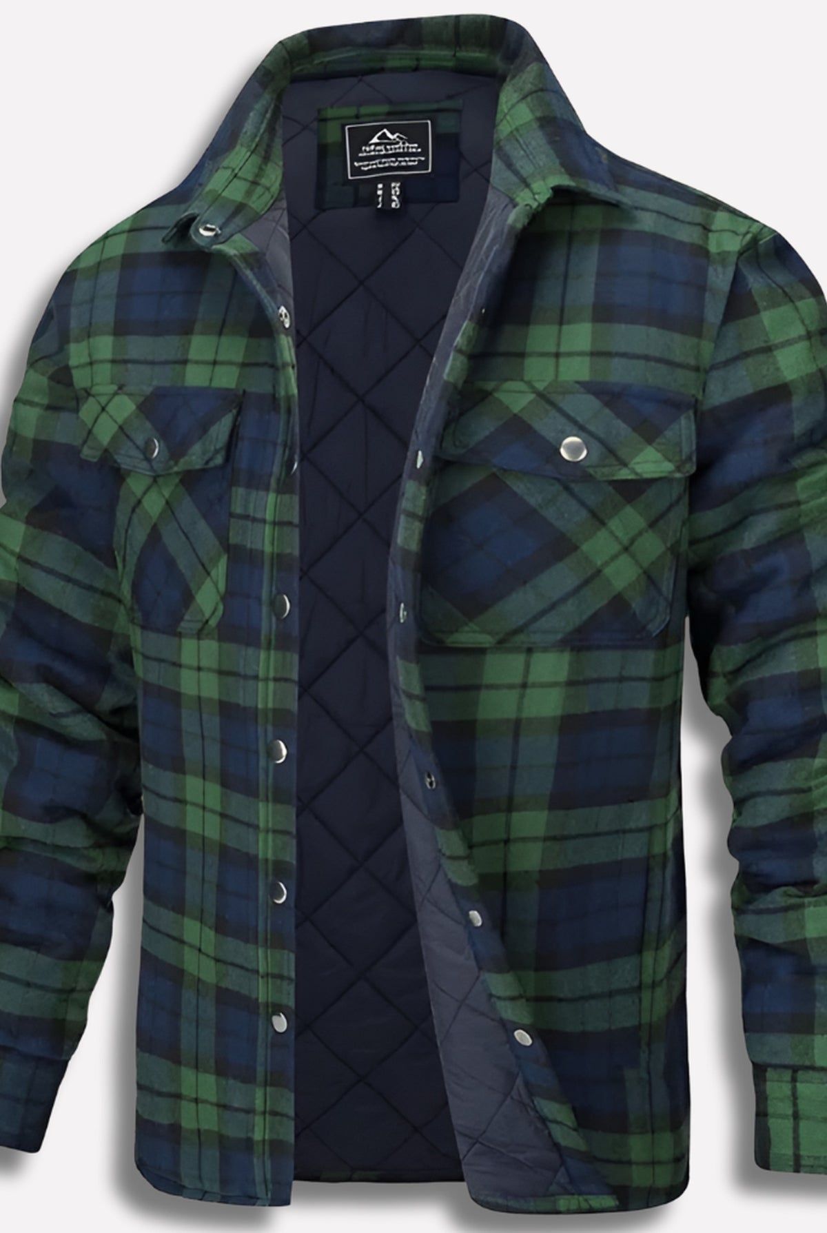 Cotton Plaid Shirt Jacket in Green — front view