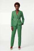 Green Double-breasted Fitted Jacket and Slim Trouser Suit Set - Photo 24