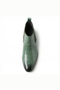 Embossed Leather Chelsea Boots in Green — front view