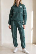 Fleece Loungewear Set in Green — studio front