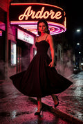 Black Floral Corset Bodice Midi Dress with Spaghetti Straps - Photo 15