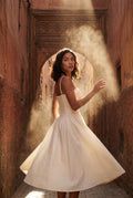 White Floral Corset Bodice Midi Dress with Spaghetti Straps - Photo 16