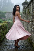 Pink Floral Corset Bodice Midi Dress with Spaghetti Straps - Photo 19