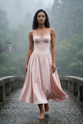 Pink Floral Corset Bodice Midi Dress with Spaghetti Straps - Photo 23