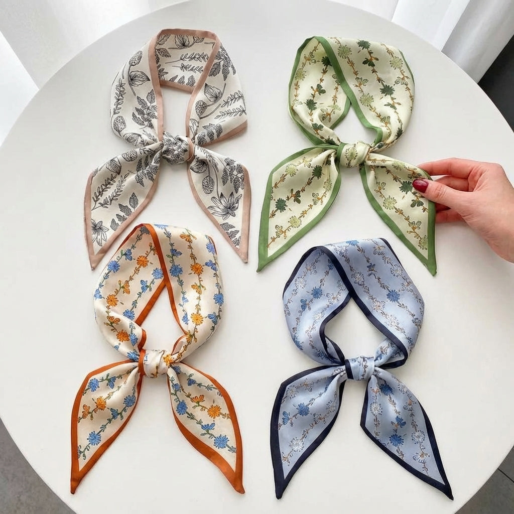 Floral Print Square Scarf with Contrast Border - Scarves - Photo 6