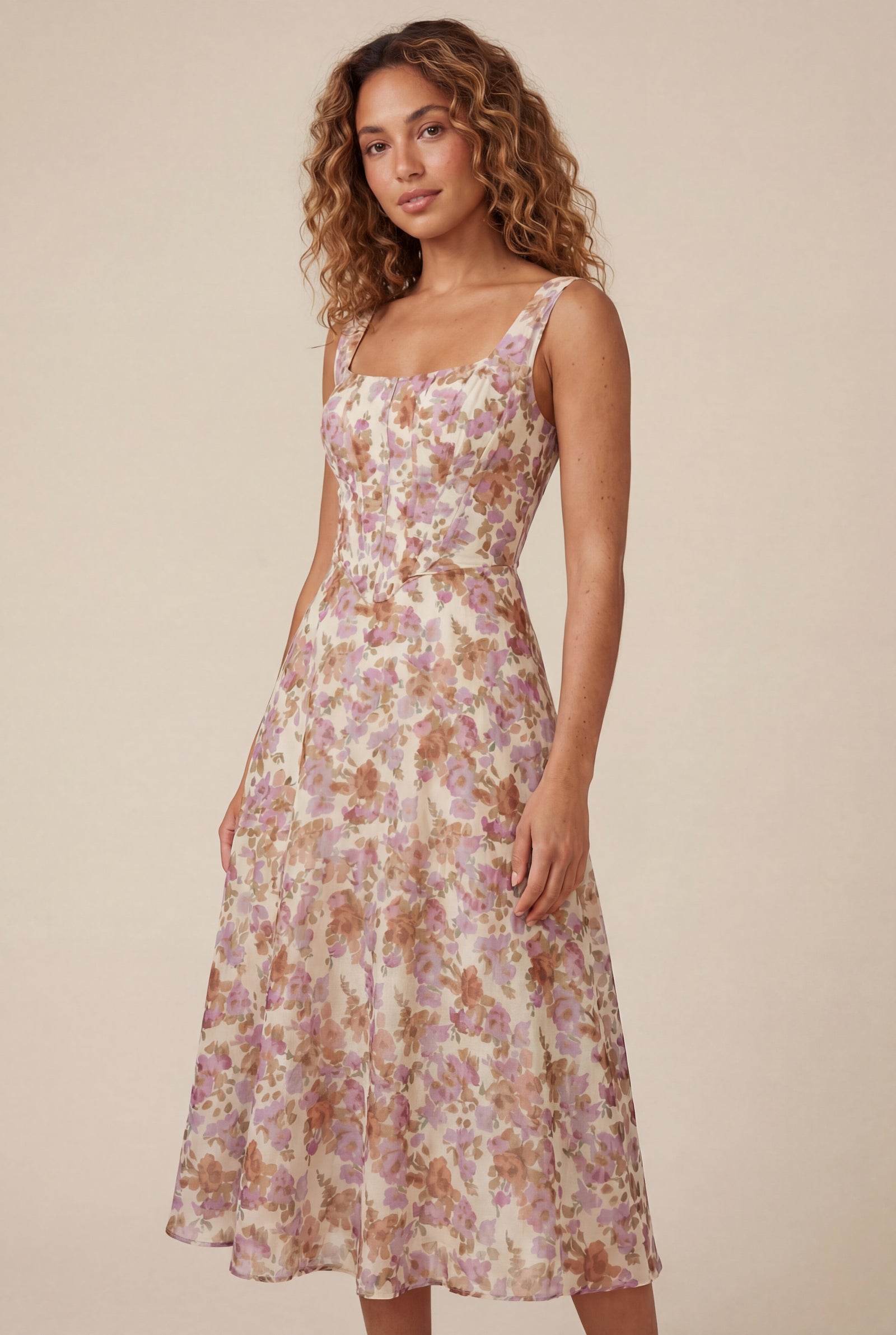 Floral Square Neck A-line Midi Dress with Flutter Straps - Wedding dress - Photo 6
