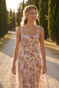 Floral Square Neck A-line Midi Dress with Flutter Straps - Wedding dress - Photo 7
