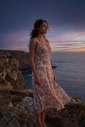 Orange Floral Square Neck A-line Midi Dress with Flutter Straps - Wedding dress - Photo 8