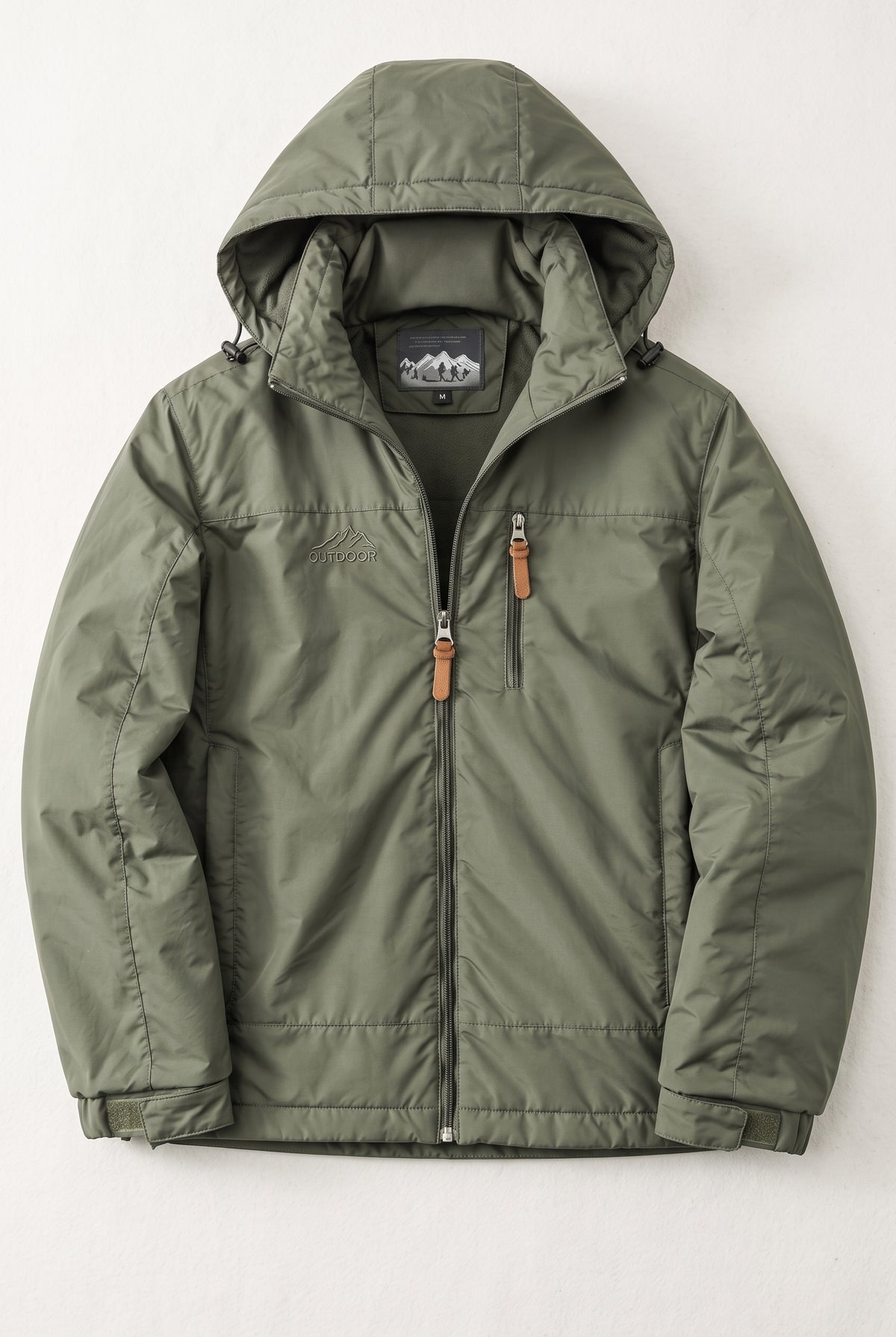 Insulated Hooded Jacket in Green — studio front