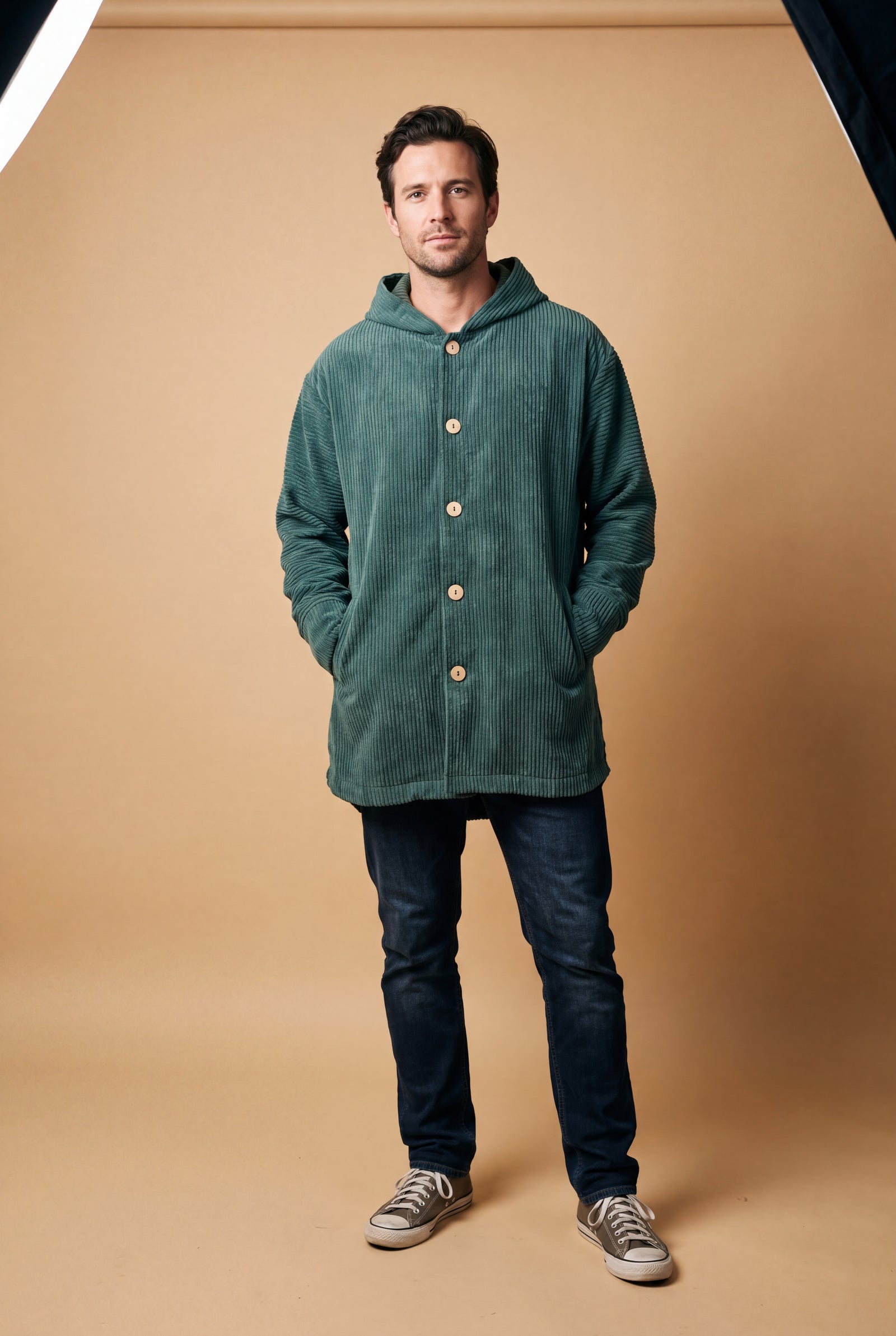 Men's Hoodie Jacket Relaxed Fit in Green — studio shot