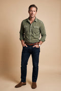 Men's Shirt Button Pockets Long Sleeve in Green — studio full body