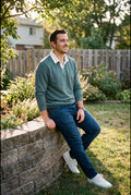 Men's Sweater Collared Regular Fit in Green — lifestyle weekend