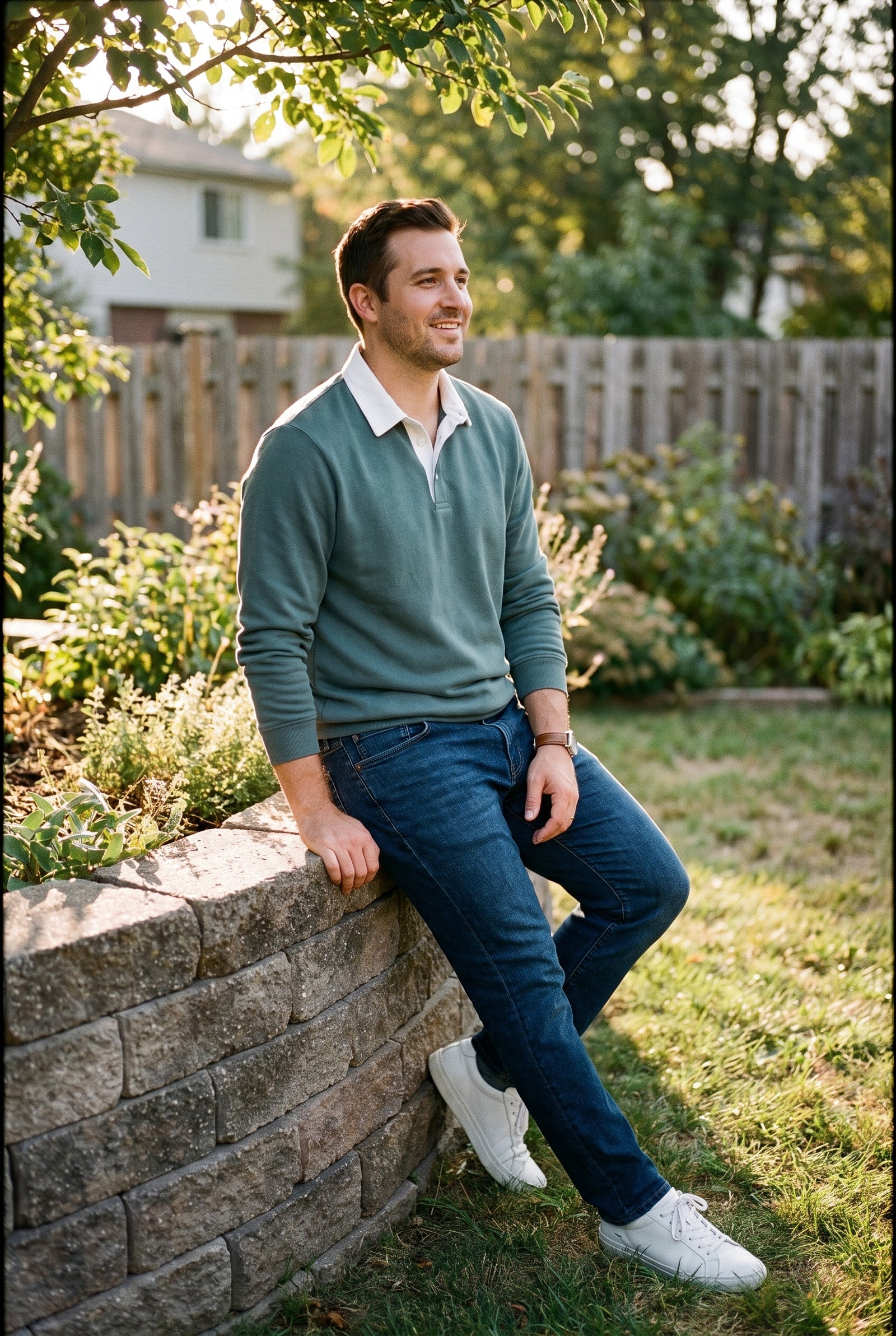Men's Sweater Collared Regular Fit in Green — lifestyle weekend