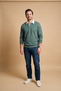Men's Sweater Collared Regular Fit in Green — studio full front