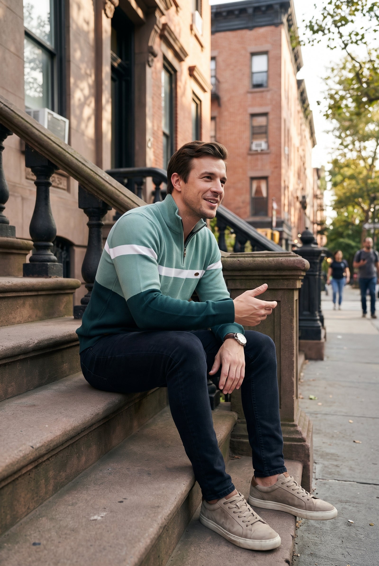 Men's Sweater Half-Zip Colorblock in Green — secondary lifestyle