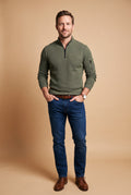 Men's Sweater Half-Zip Stand Collar in Green — primary studio