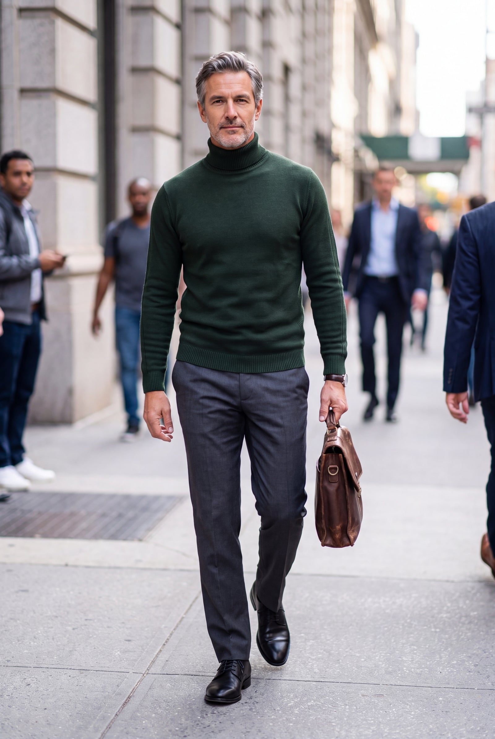 Men's Sweater Turtleneck Classic Fit in Green — lifestyle office walk