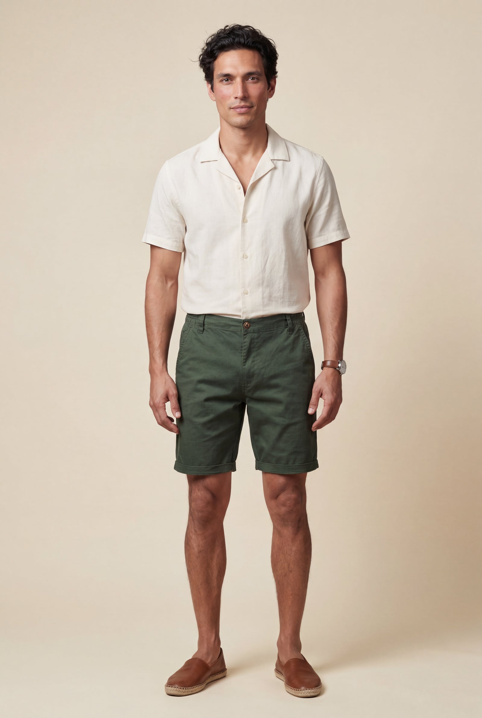Green Men's Slim Tailored Fit Chino Shorts with Elastic Waistband - Casual shorts - Photo 4