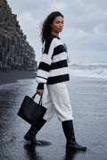 Black Oversized Chunky Striped Crewneck Sweater - Knit sweaters - Photo 4