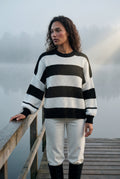 Black Oversized Chunky Striped Crewneck Sweater - Knit sweaters - Photo 7