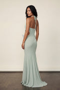 Green Pale Sage Green Mermaid Maxi Dress with Butterfly Applique - Mermaid dress - Photo 2