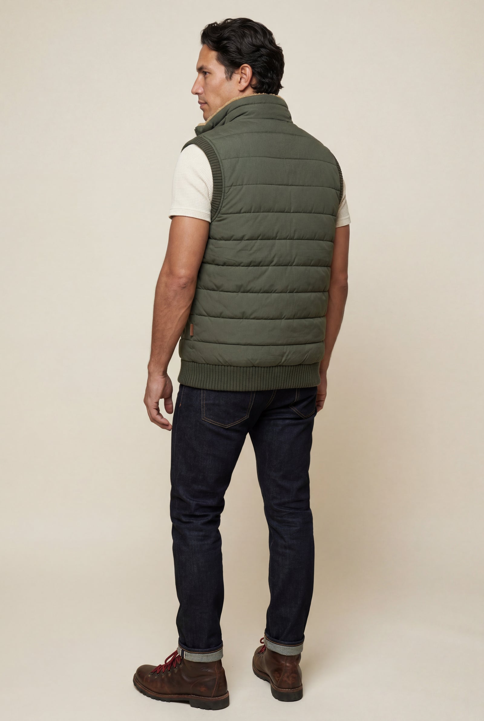 Green Quilted Puffer Vest with -lined Collar - Vests - Photo 3