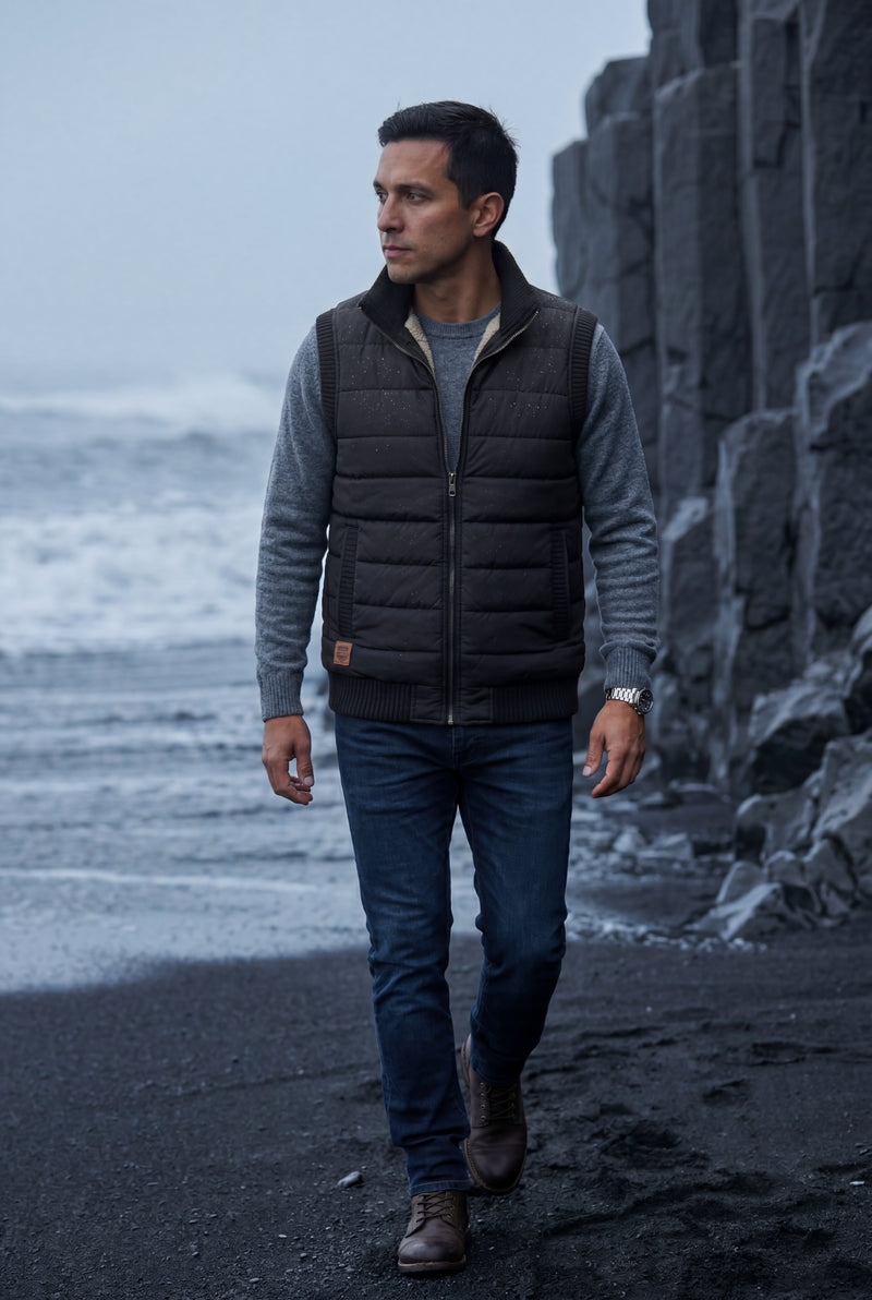 Black Quilted Puffer Vest with -lined Collar - Vests - Photo 4