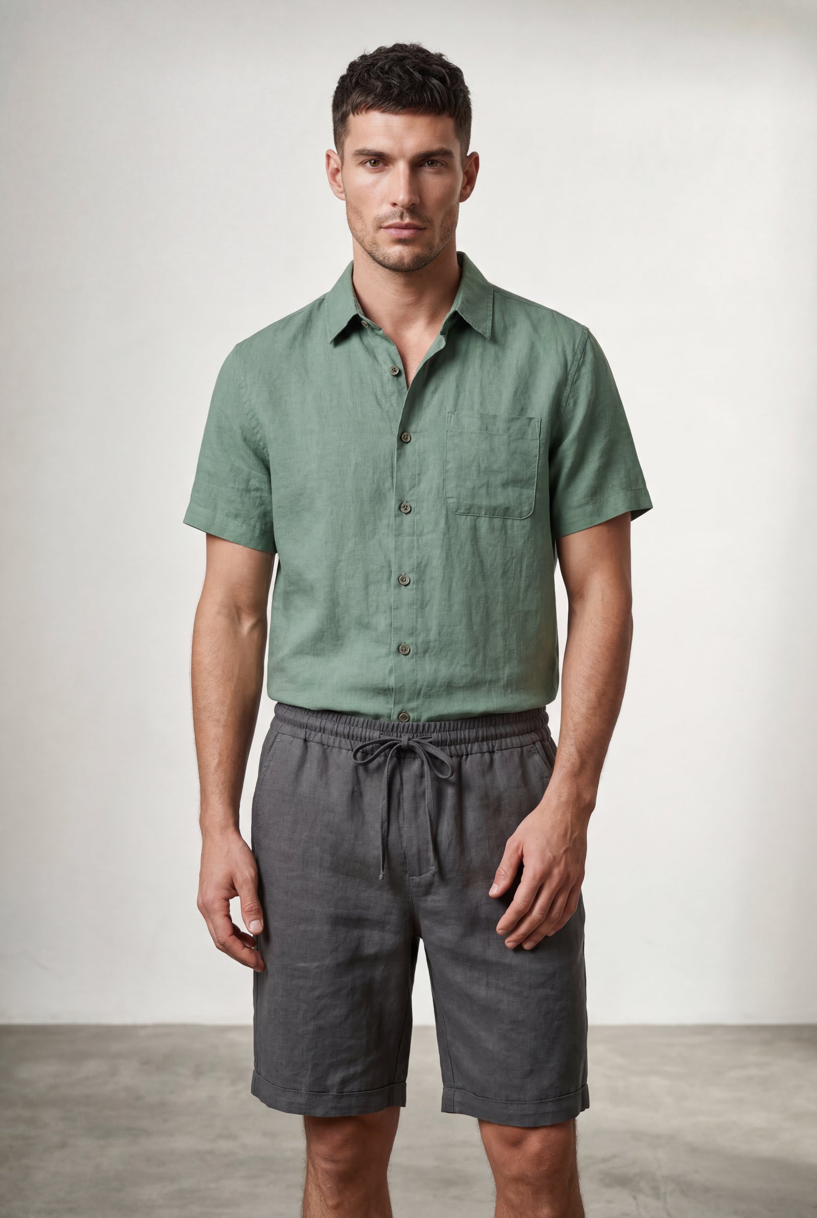 Green Relaxed Fit Above Knee Drawstring Shorts - Relaxed fit shorts - Photo 6