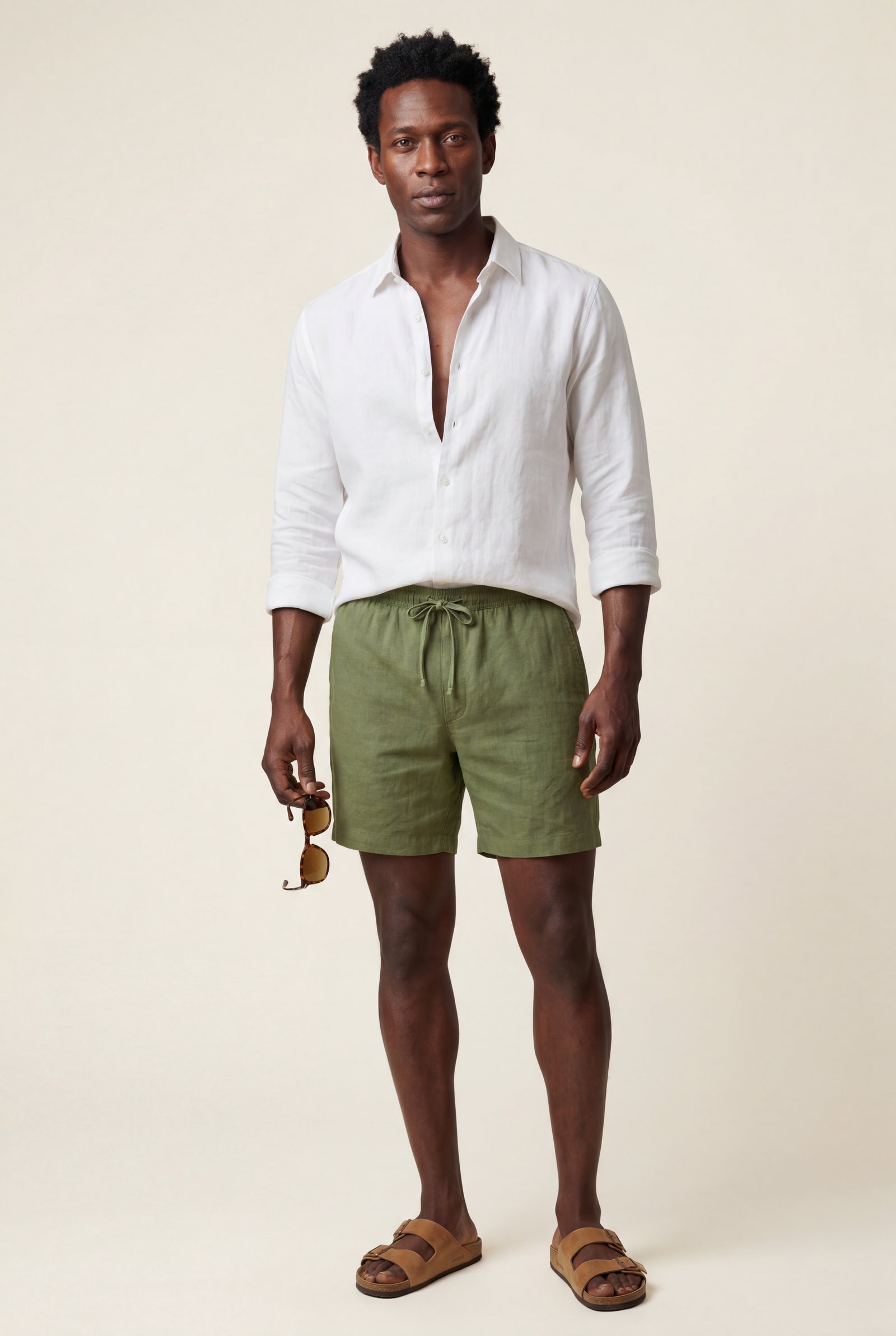 Green Relaxed Fit Drawstring Waist Shorts with Side Pockets - Relaxed fit shorts - Photo 1