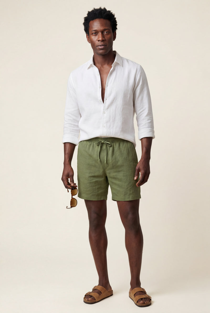 Green Relaxed Fit Drawstring Waist Shorts with Side Pockets - Relaxed fit shorts - Photo 1