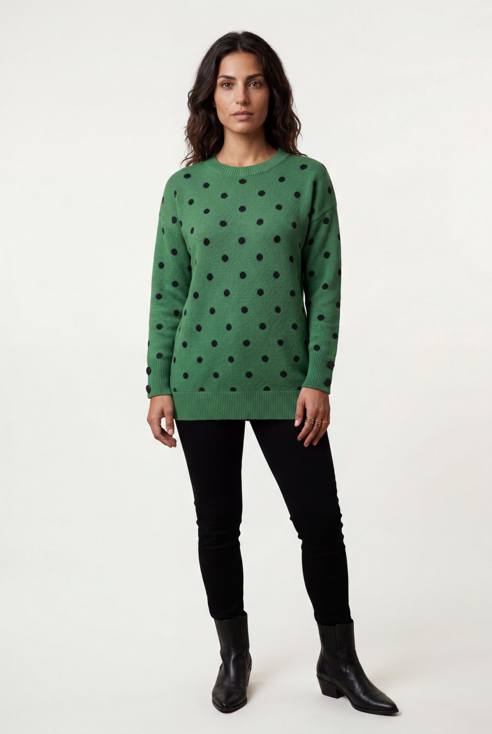 Green Relaxed Fit Polka Dot Crewneck Sweater - Relaxed sweater - Photo 2