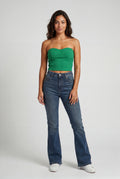 Green Ribbed Bustier Strapless Crop Top with Cup Seaming - Strapless crop tops - Photo 16