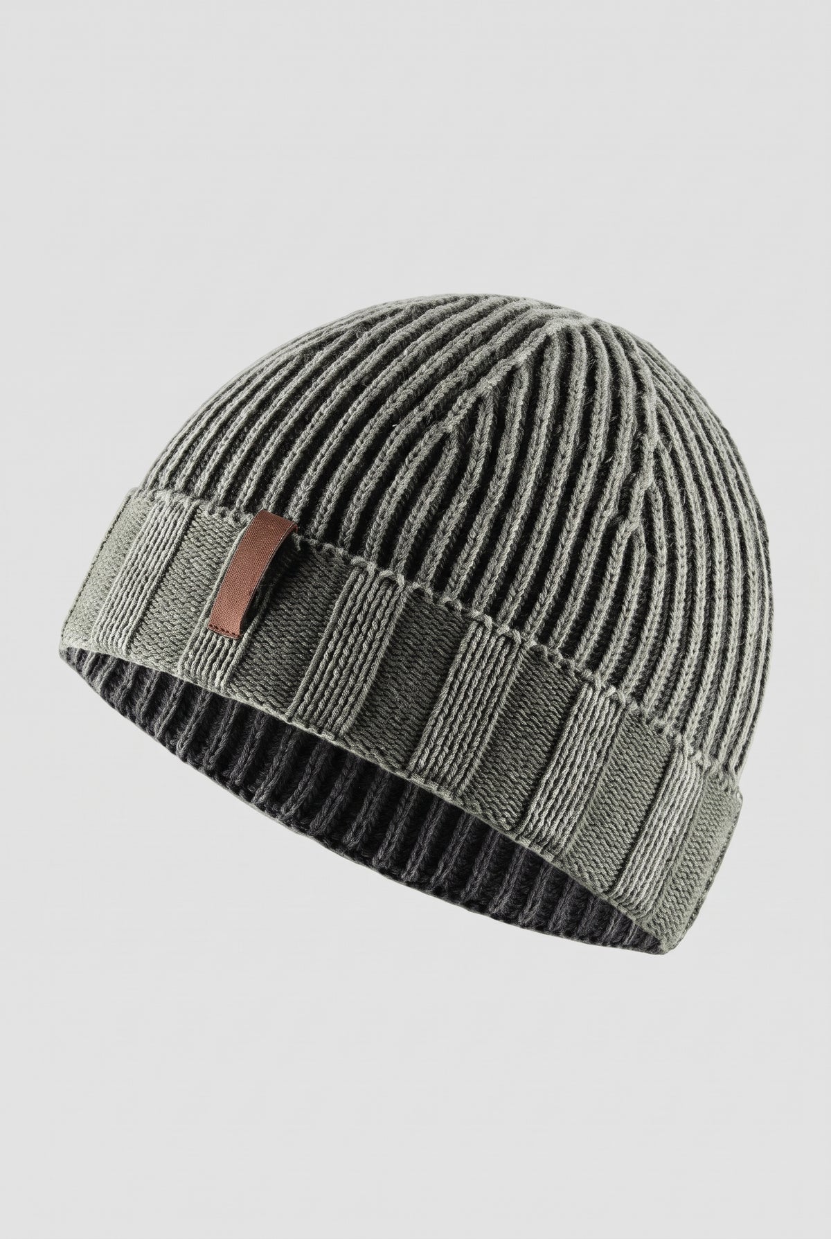 Ribbed Knit Beanie in Green — studio front