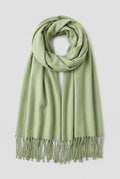 Scarf Tassel Wrap in Green — studio front