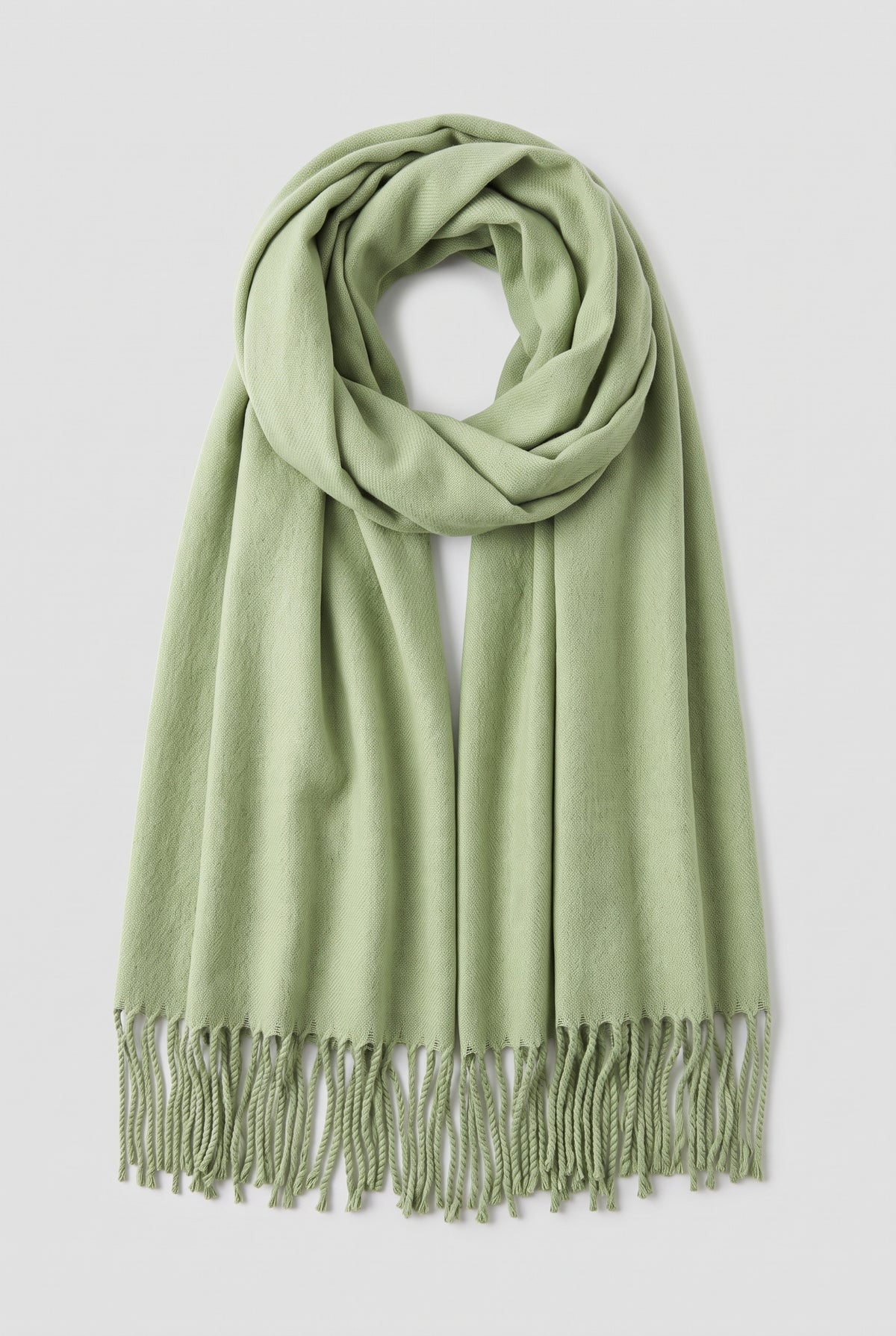 Scarf Tassel Wrap in Green — studio front