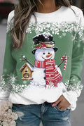 Snowman Graphic Sweater in Green — front view