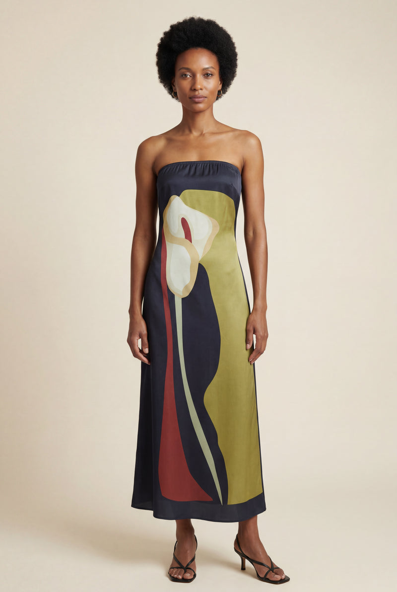 Green Strapless Abstract Floral Print Maxi Dress - Photo 1